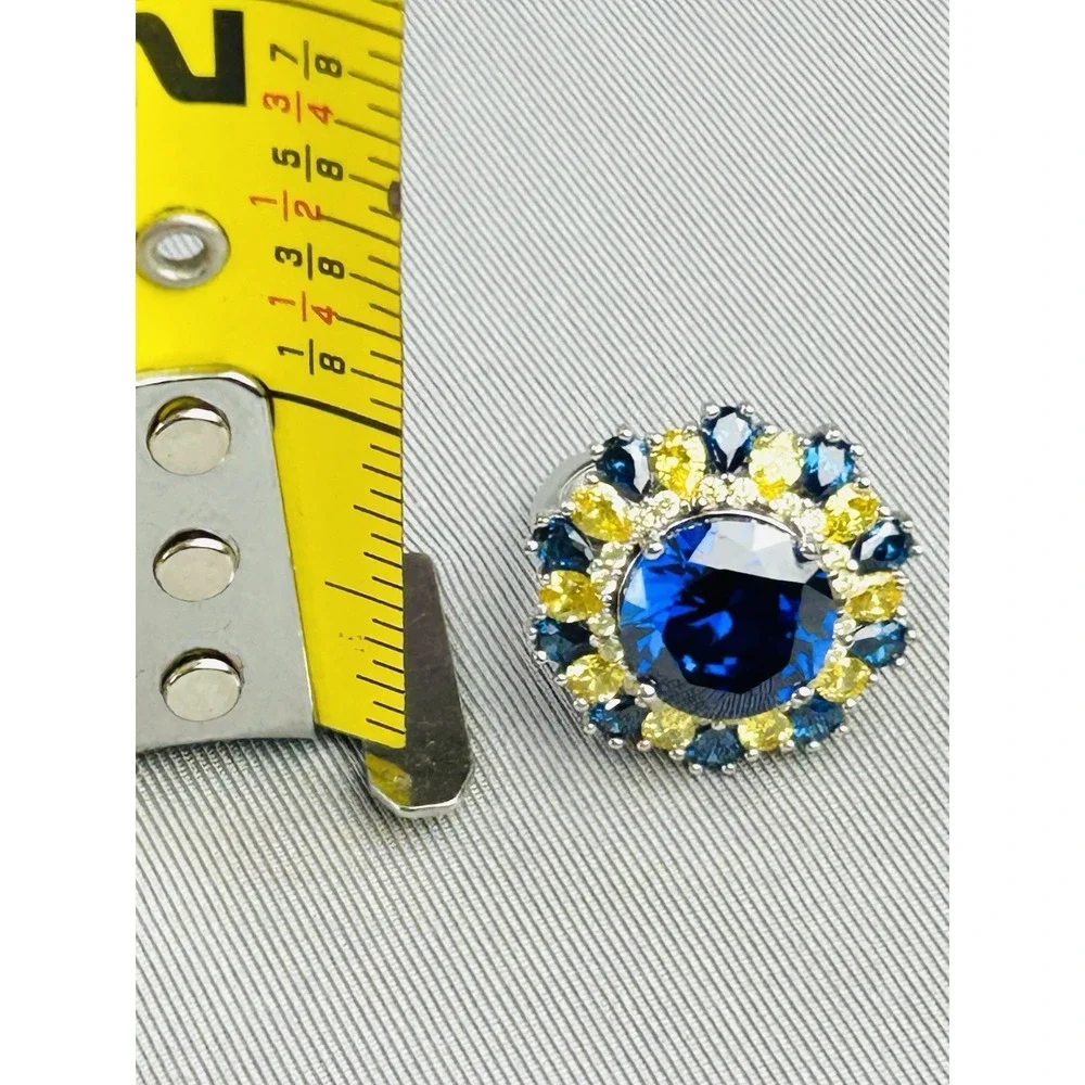 Sterling Silver Size 6.25 BBJ Blue & Yellow Faux Stone Ring Costume Jewelry .925